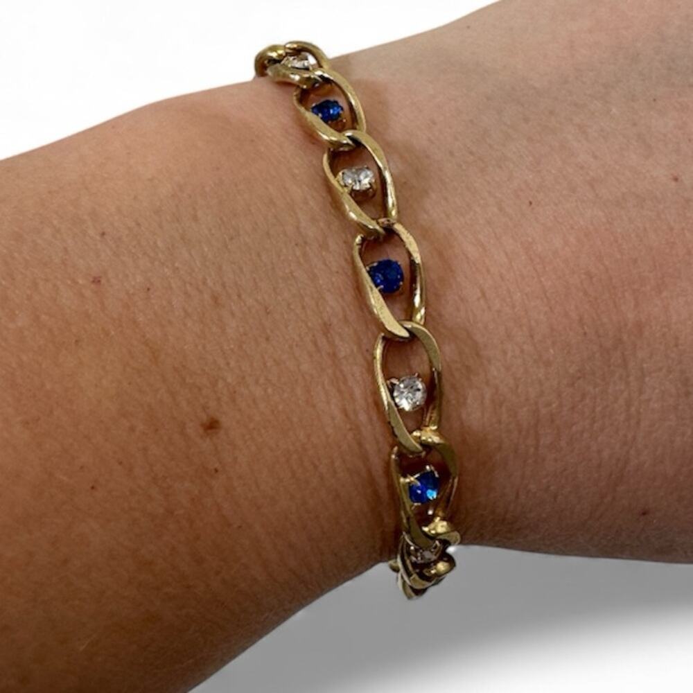 Gold Tone Blue Rhinestone Tennis Bracelet Women’s Jewelry